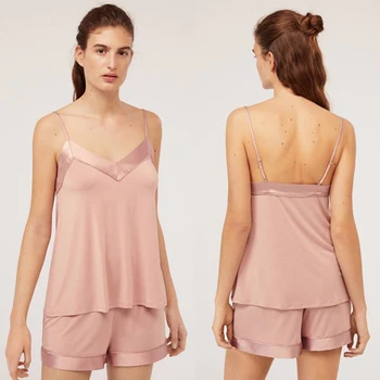 

Cotton Pajamas Sexy Women Lingerie Sleepwear V-neck Pijama Sleeveless Romper Pyjamas Satin edge Nightwear Home Clothing