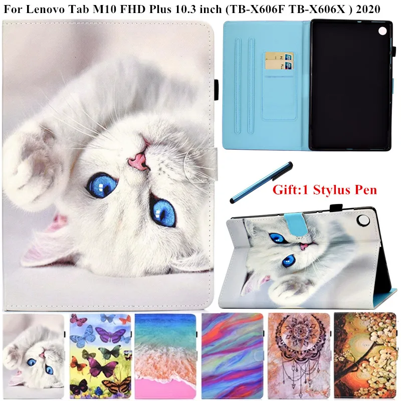 For Lenovo Tab M 10 M10 FHD Plus 10|-f-|3 10.3 TB-X606F X606X Case Cover Cute Cat Butterfly Painted Soft Silicone Back Flip | Компьютеры и