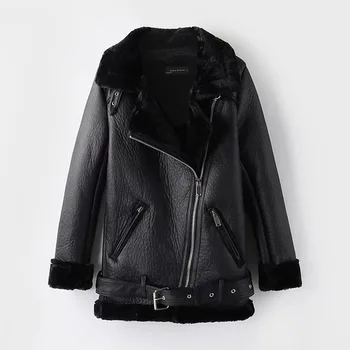

Women's Velvet Jacket New Winter Sheepskin Coat Thicken Faux Leather Fur Female Coat Fur Aviator Warm Lapels Thick Bomber Jacket