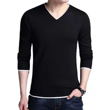Осенний мужской свитер с v-образным вырезом и длинными рукавами, повседневный вязаный свитер, модный тонкий джемпер