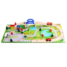  Wooden Railway Train Wooden Railway Track Toy Educational Rail Train Car Toys Wooden Railway Track Toy for Toddlers D5QA 