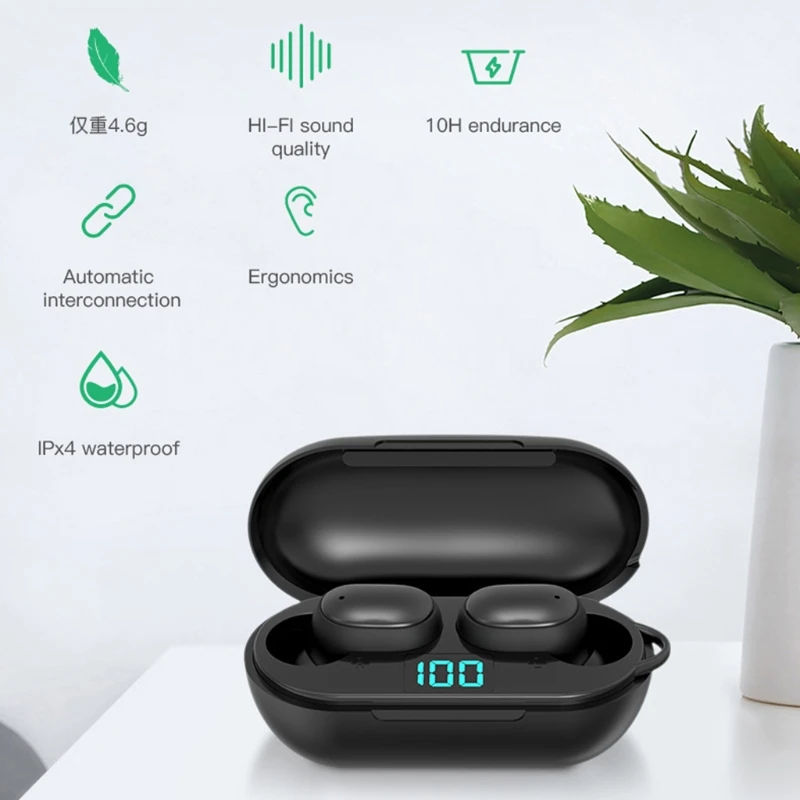 H6 Wireless Bluetooth 5 0 TWS Mini Earbuds Digital Display Handsfree Headset with Charging Case Driving Stereo Earphone
