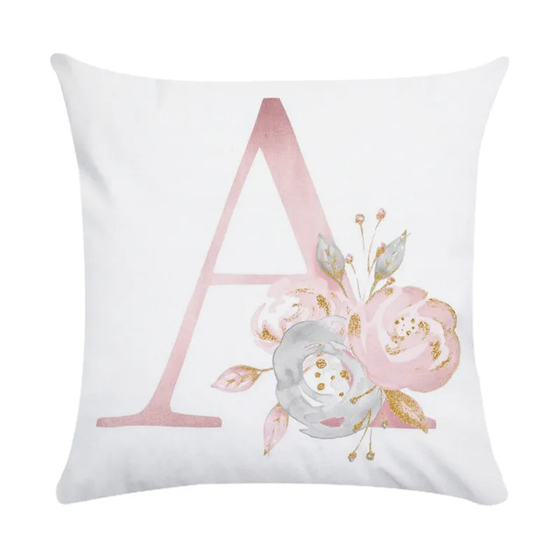 

European Simple Style of Valentine's Day Gift Pink Bronzing 26 English Letter Peach-skin Pillow Holder Cover and Cushion Cover