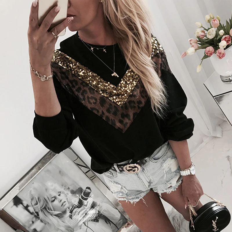 2021 New Autumn Leopard Print Sequin 