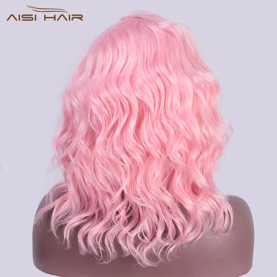 I's a wig 13x4 передние парики на кружеве для черных/белых женщин 16 ''розовый цвет короткая волна воды синтетические парики на шнурках можно