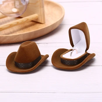 

Cowboy Hat Shape Funny Jewelry Box For Wedding Anniversary Valentine's Day Velvet Ring Earrings Organizer Jewelry Stand Holder