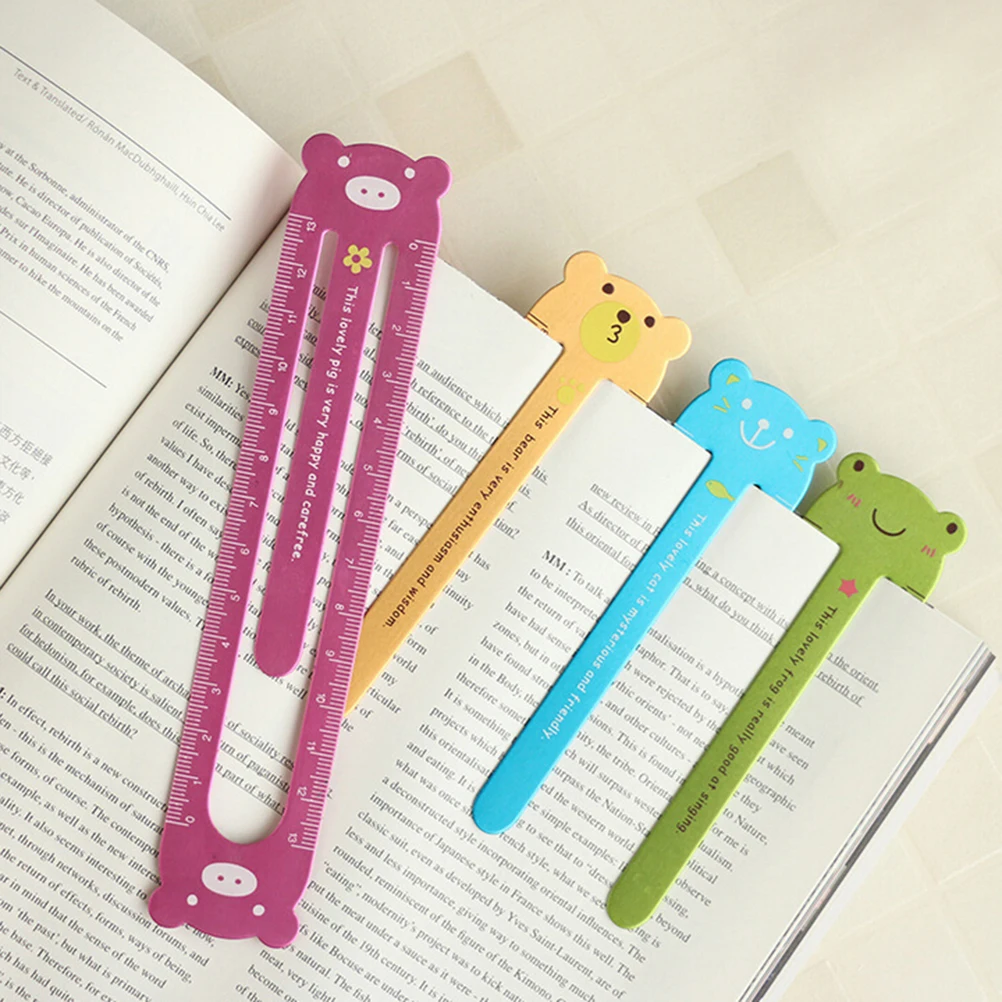 Cute Kawaii Frog Bear Pig Cat Metal Paper Clip Ruler Office School Supplies Stationery For Children Kid Cartoon Rulers