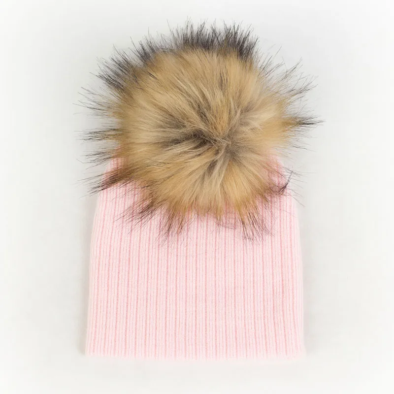 Geebro/Зимние Модные шапки для новорожденных мальчиков и девочек, помпон с искуственным мехом, мягкие шапочки, детские шерстяные вязаные шапочки для девочек - Цвет: Light pink16