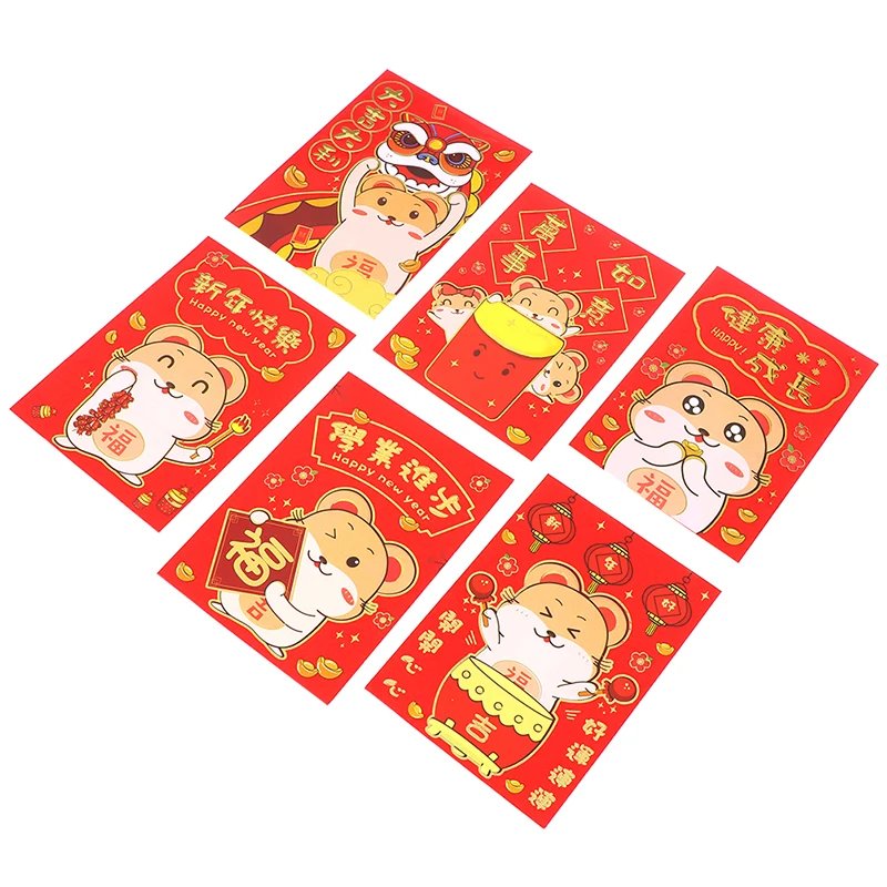 6 шт./компл. китайское национальное Hongbao год красный Lucky деньги и прикольной сумочкой крыса конверт подарок