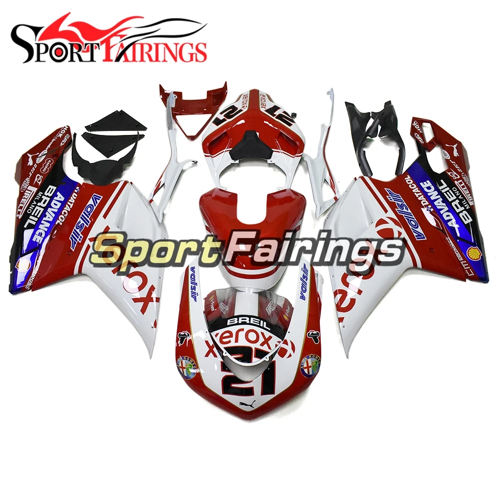 Красный, Белый Полный обтекатели для поездок на мотоцикле Ducati 1198 1098 848 2007 2008 2009 2010 2011 2012 ABS Пластик мотоциклетный Кузов+ бак из стеклопластика