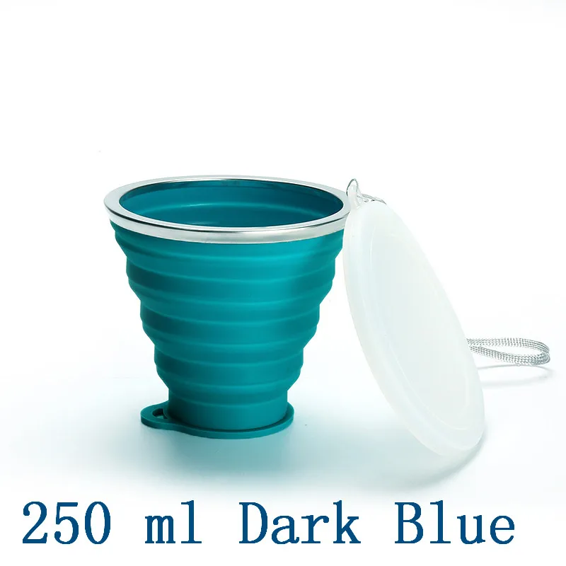 250 ml Dark Blue 1 шт. для поездок, портативный складной силиконовый телескопический складной кофейный чай кружки с крышками Tazas для спорта на открытом воздухе кемпинга - Цвет: 250 ml Dark Blue