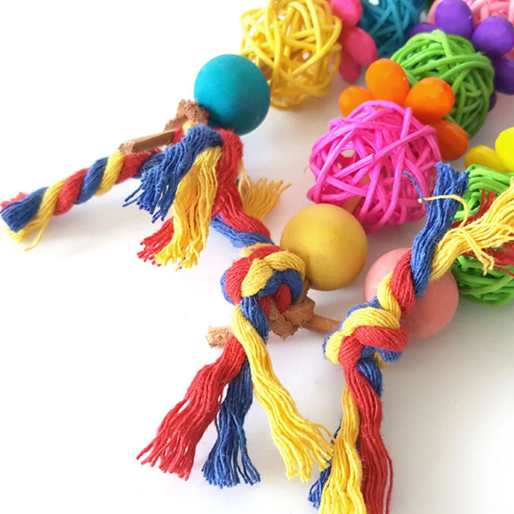 Perch Playing Bird Bite Budgie Decoration Colorful For Parakeet Pet Parrot Chew Toy Accessories Rattan Swing Cage Random Color
