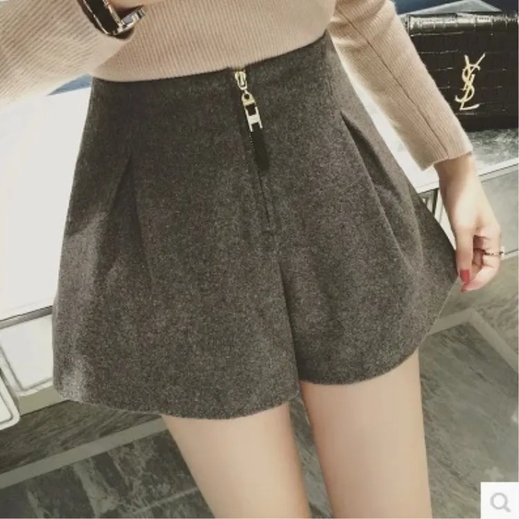 

Good Quality Zipper Solid Color Woolen Shorts Loose Pants Leggings Women's Spring Autumn Winter New Style Outer Wear Boot Pants