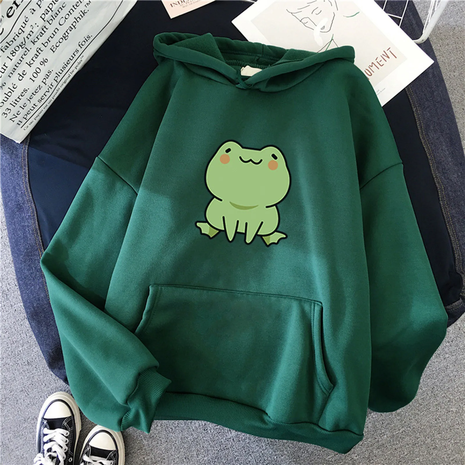 Women Hoodie Frogs Pullove Fashion New Stitching Sweatshirts Cute Plus