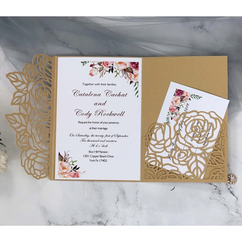 10pcs Laser Cut Wedding Invitations Card Tri Folding Business Thank You Rsvp Cards Mariage Birthday Party Invite Holder Supplies Cards Invitations Aliexpress