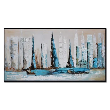 

Boat Handpainted Lover Rain Street Tree Lamp Landscape Oil Painting On Canvas Wall Art Wall Pictures For Living Room Home Decor