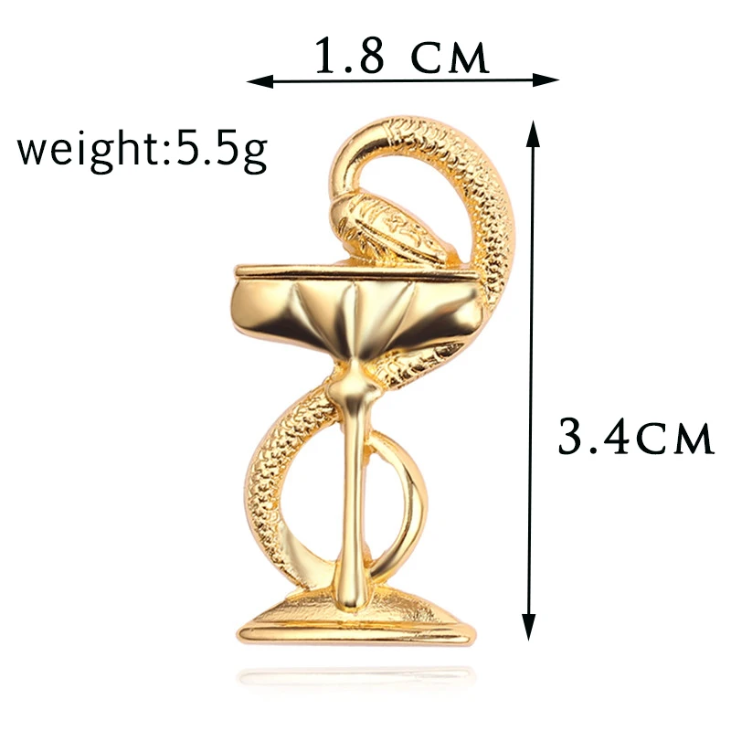 Новая эмалированная брошь в виде змеиной чашки для доктора медсестры, булавка для мужчин и женщин, джинсовая куртка, значок на воротник, булавка, кнопка, мешочек для брошек, аксессуары - Окраска металла: gold 2