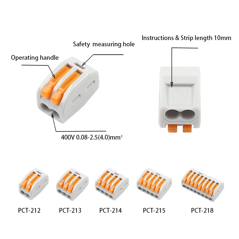 30/50/100PCS 222-413 TYPE universal Compact Wire Connector Wiring Conductor Terminal Block With fixing Accessories Connection