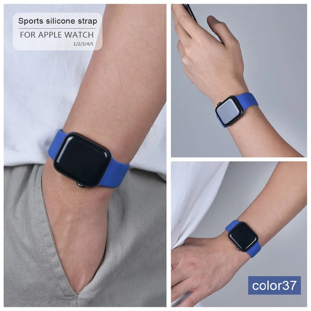Мягкий силиконовый спортивный ремешок для Apple Watch 5 4 3 2 1 38 мм 42 мм, резиновый ремешок для часов Iwatch series 5 4 40 мм 44 мм