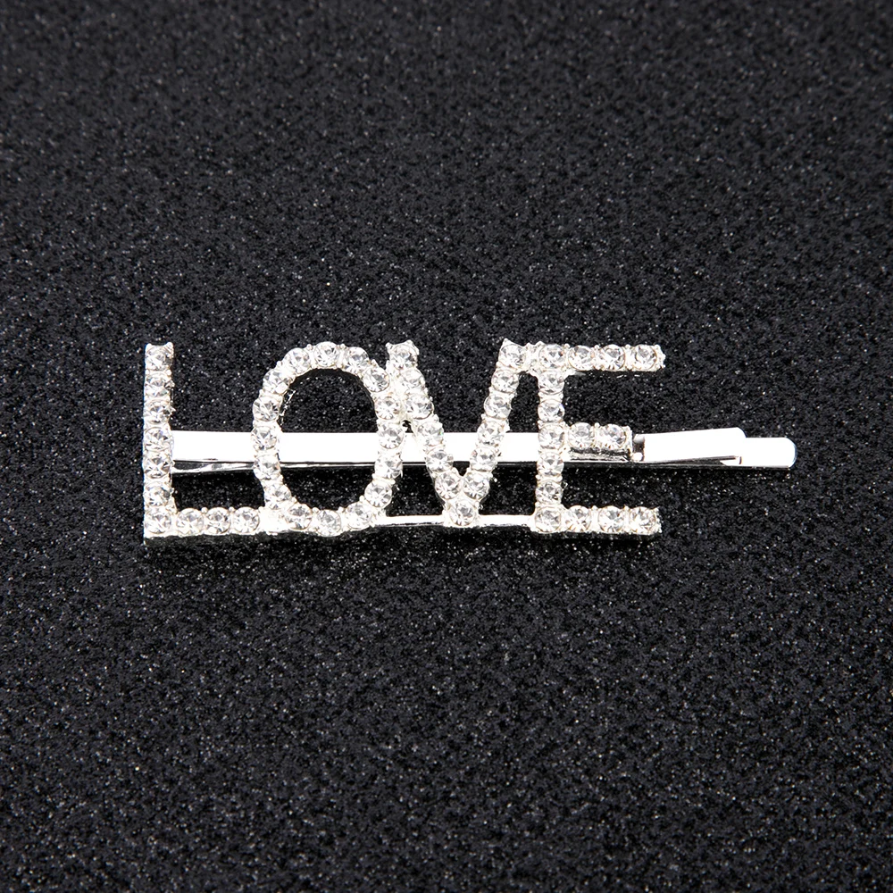 LOVE 1Pc Shining Letter Hairpins Crystal Shiny Rhinestones Letters Hair Clips Women Styling Tool Hairgrip Jewelry Hair Accessories - Окраска металла: LOVE