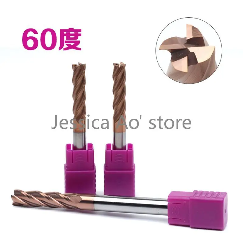 HRC60 4 Cutters Stainless Steel Coated Tungsten Steel Alloy Flat End