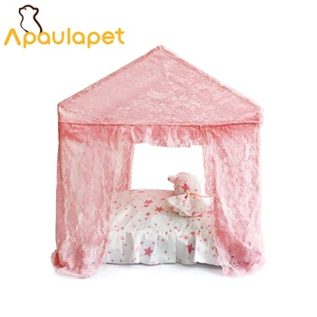 

APAULAPET Disassembly Dog Bed Summer Four Curtain Ventilation Netting Pet Dog House Cute Pet Tent With Little Pillow Bow Design