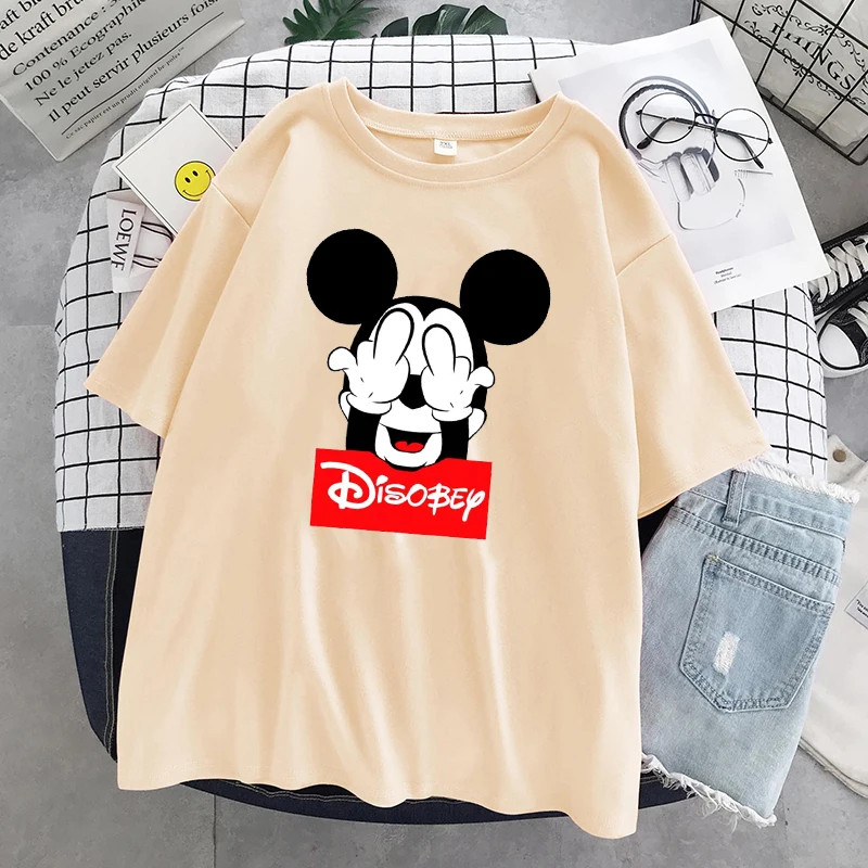 Disney cartoon Mickey Tshirt Tops Summer casual oversized Women T-shirts Ulzzang hip hop Streetwear Harajuku short sleeve tshirt couple t shirt Tees