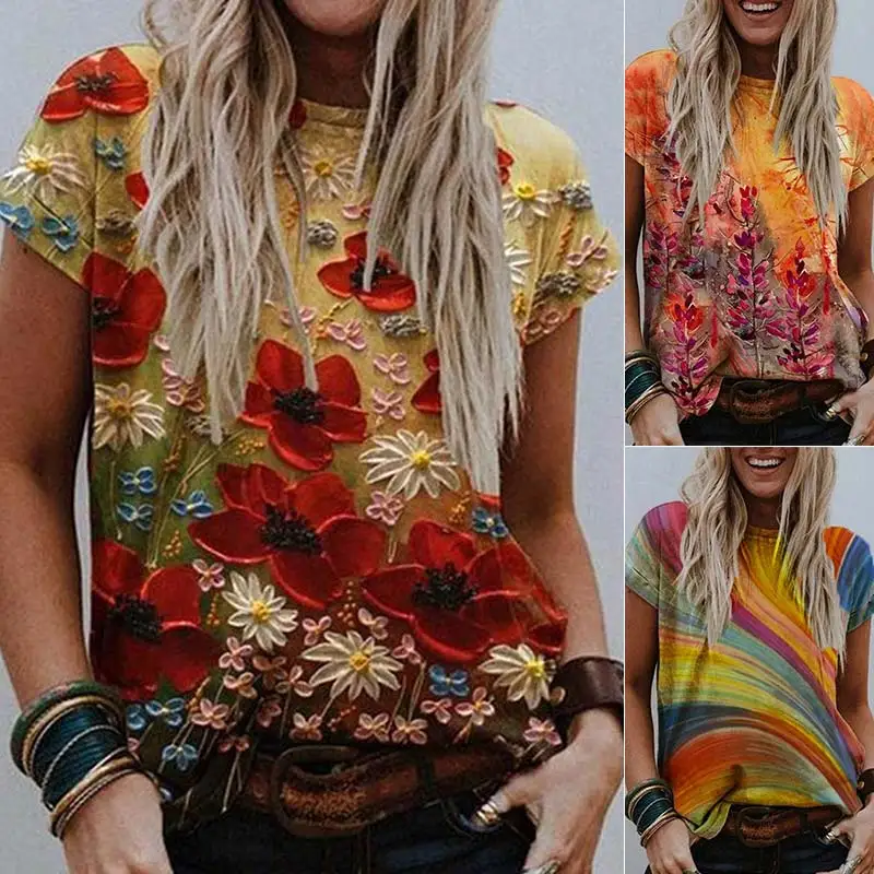 Женская хлопковая Футболка с принтом свободная Винтажная футболка коротким