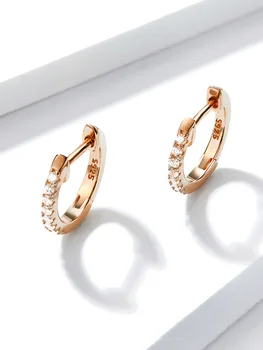 

S925 Sterling Silver Circle Rose Gold Earrings Simple Zircon Earrings