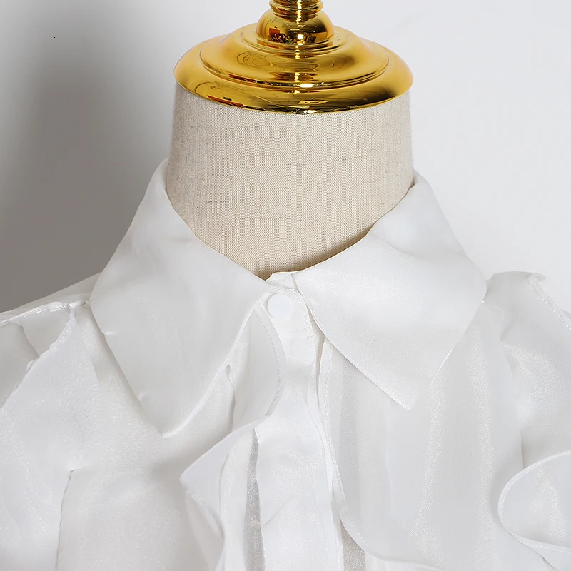 TWOTWINSTYLE лоскутные блузки с оборками Женские рубашки с воротником с лацканами и длинным рукавом Необычные Рубашки для женщин модная одежда