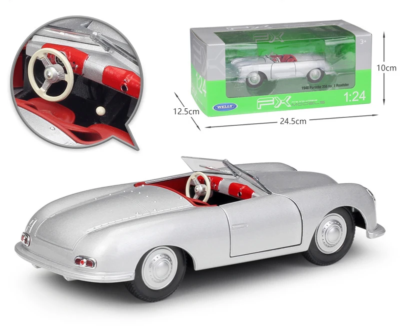 Модель автомобиля WELLY Diecast 1:24 Классический трансформер 1948 Porsche 356 металлический