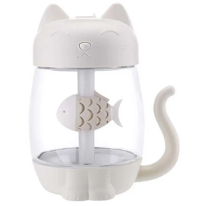 

3 In 1 350Ml Usb Cat Air Humidifier Ultrasonic Cool-Mist Adorable Mini Humidifier With Led Light Mini Usb Fan For Home Office
