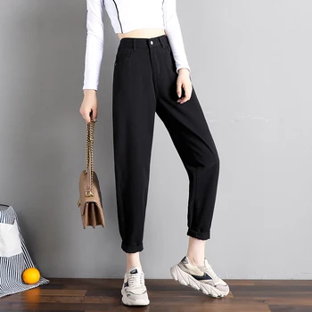 

Elastic Waist Black Jeans Korean Fashion 4 Collor Mom Jeans High Waist Jeans High Street Plus Size Demin Pants Street Style