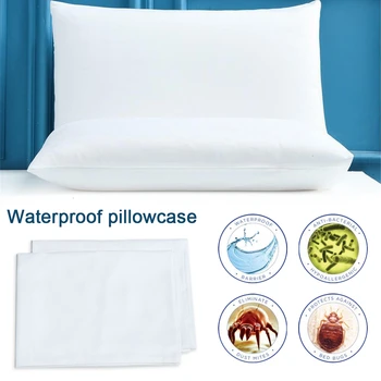 

2Pcs 50*70CM Waterproof Pillow Protector Pillowcase Anti Mites Bed Bug Proof Zipper Pillow Cover Allergy Pilow Solid 19*27inch
