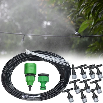 

10M Garden Tool Lawn Irrigation System Kit With Tee Connector Cooling Fog Nozzles Automatic Watering Hose Greenhouse Misting