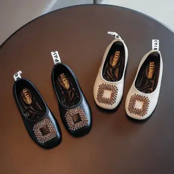 

Children's Square Shoes Girls' Soft-soled Comfortable Casual Shoes With Diamonds Baby Anti-slip Fashion Shiny Shoes