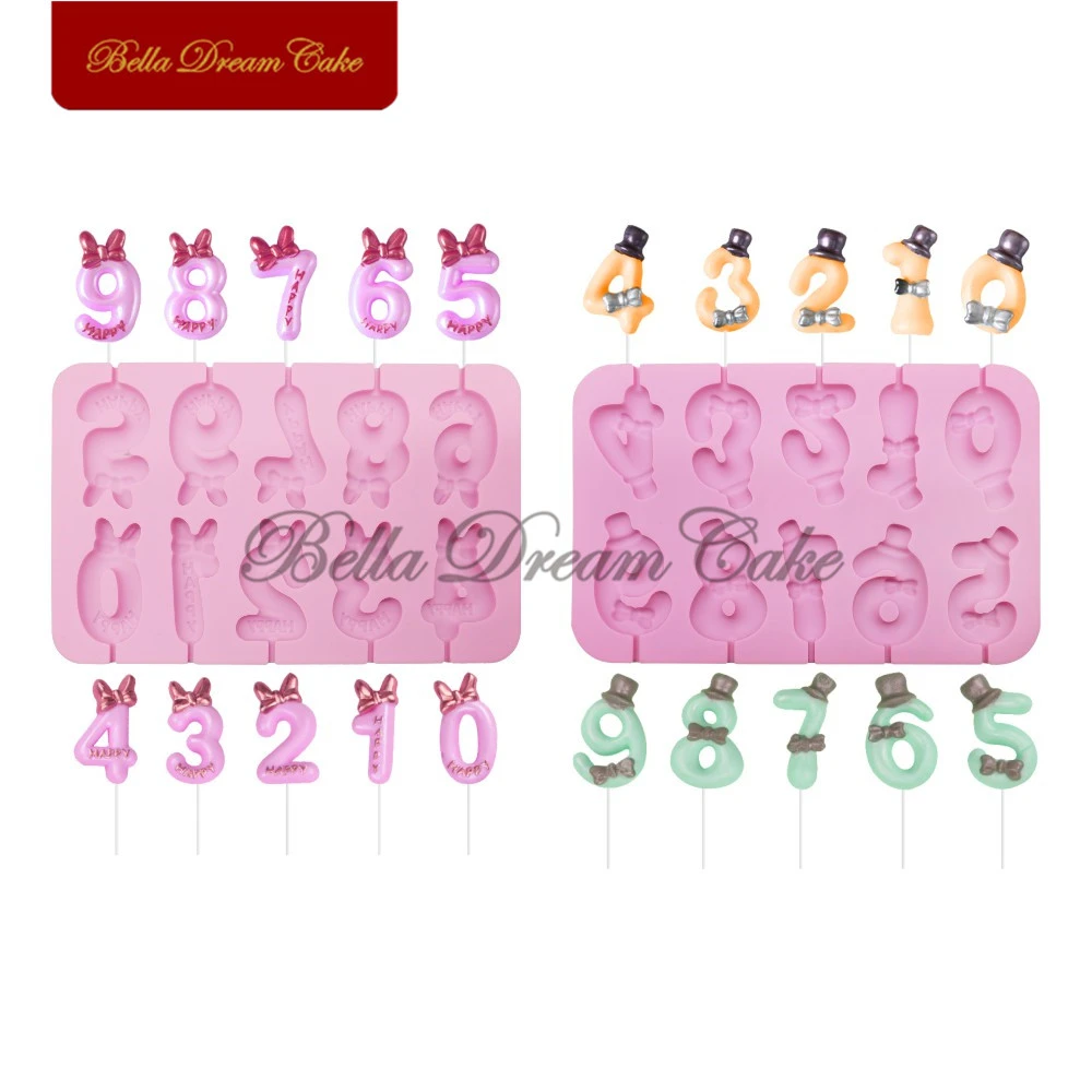 0 9 Number Shape Lollipop Silicone Mold Cake Topper Chocolate Candy Mould For Birthday Party Cake Decorating Tool Bakeware Cake Molds Aliexpress