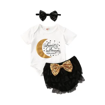 

0-24M Newborn Baby Girl Clothes Set Letter Romper Lace Tutu Skirts Headband Birthday Outfits Summer