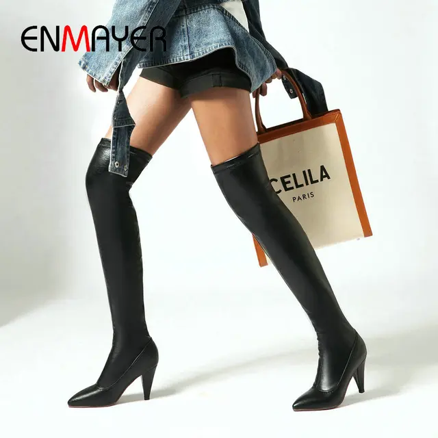 $US $53.89 ENMAYER 2020 Basic Slip-On Over-the-Knee Women Shoes Sexy Luxury Shoes Women Designers Spike Heels Pointed Toe Thigh High Boots