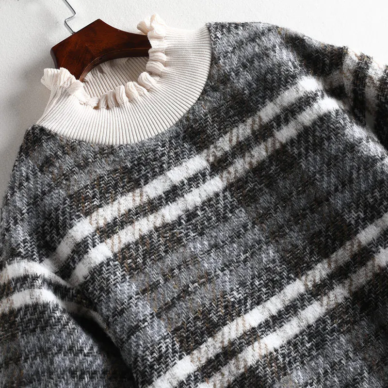 Lan Mu Square Winter Large Size Dress Chubby Sister Size Hong Kong Style Long Woolen Western Style Dress 10192