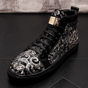 

Men's High-top Suede Casual Shoes Men Top Fashion Sneakers Lace-up High Style Solid Colors Wild Men's Rivet Embroidered Shoes