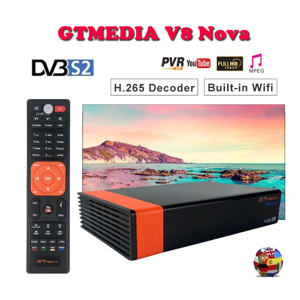 Gtmedia V8 NOVA супер ТВ приемник рецептор Full HD Поддержка встроенный wifi H.265 DVB-S2 cline cccam Smart Box Испания ТВ Декодер
