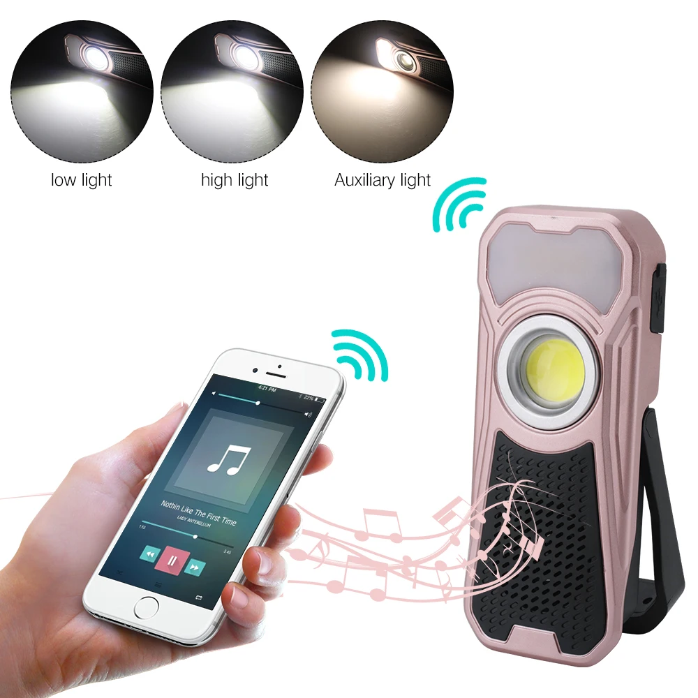 

BORUiT 10W COB LED Camping Lantern with Speaker Night Lamp Magnetic Work Light Waterproof Camping Hunting Fishing Flashlight
