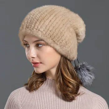 

Fur hat winter warm earmare wool stretch hat knitted hat