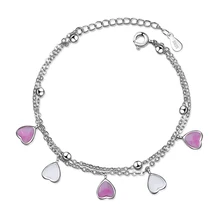 Лидер продаж, 925 пробы, серебряные очаровательные браслеты в форме сердца, двухслойные цепочки, браслеты в виде цветущей вишни, ювелирные изделия, S-B262