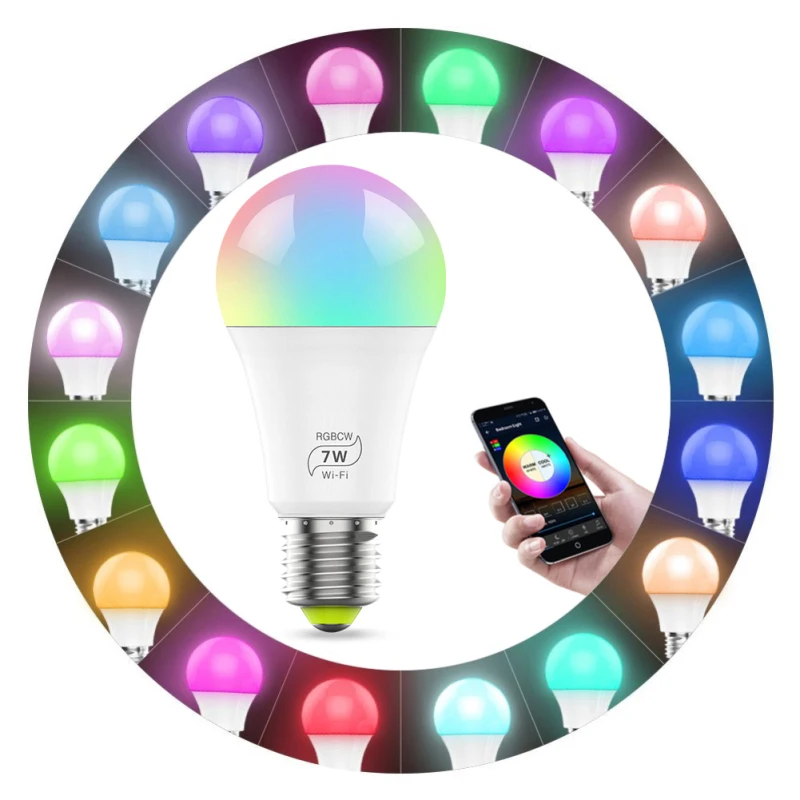 New Wireless Smart WiFi Light Bulb Led Lamp 7W RGB E27 Wake-Up Warm Lights Work with Alexa Google Home Lights 1pcs