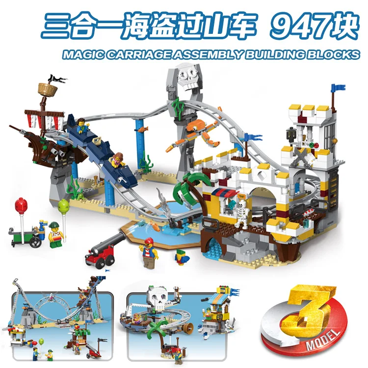 

Creator Series 3IN1 Pirate Roller Coaster compatible legos 31084 City Figures Building blocks bricks Toys For Children's Gifts