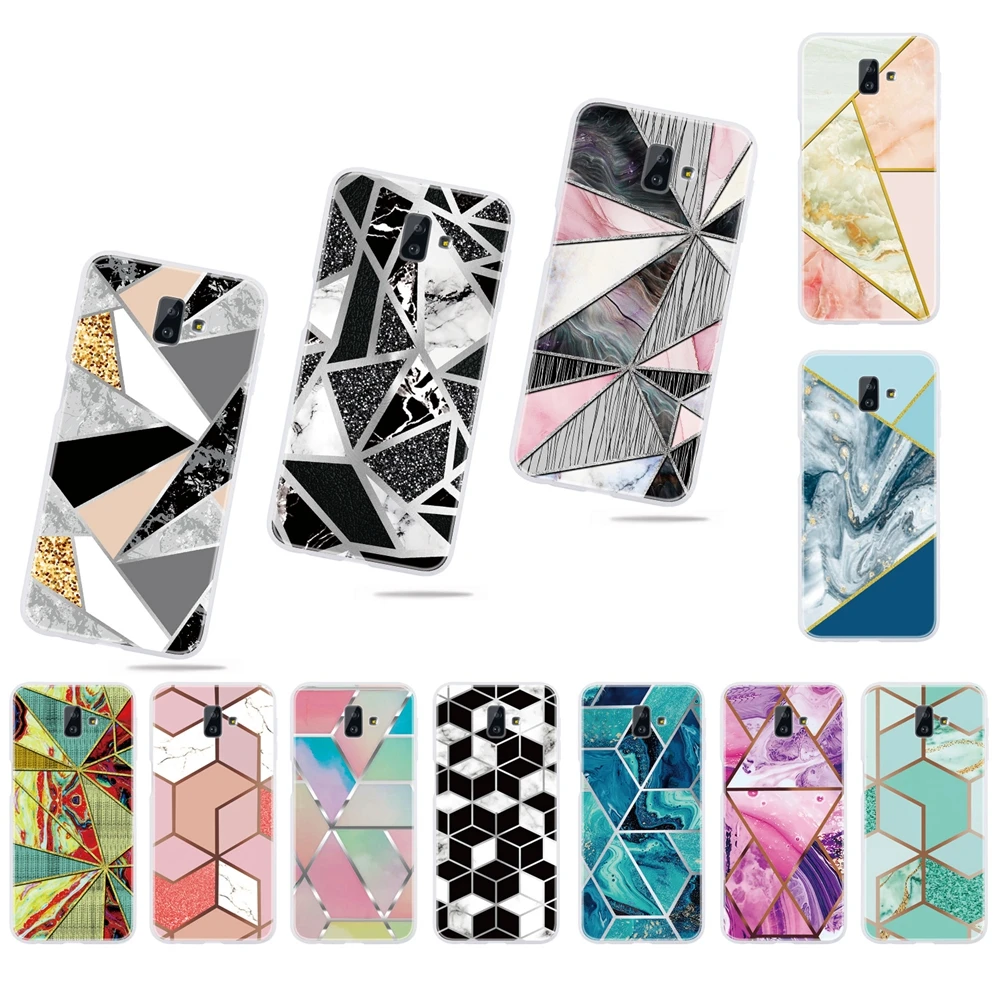for Samsung Galaxy J6 J4 Plus 2018 Case Geometric Marble Matte Translucent TPU Phone on Coque Cover |
