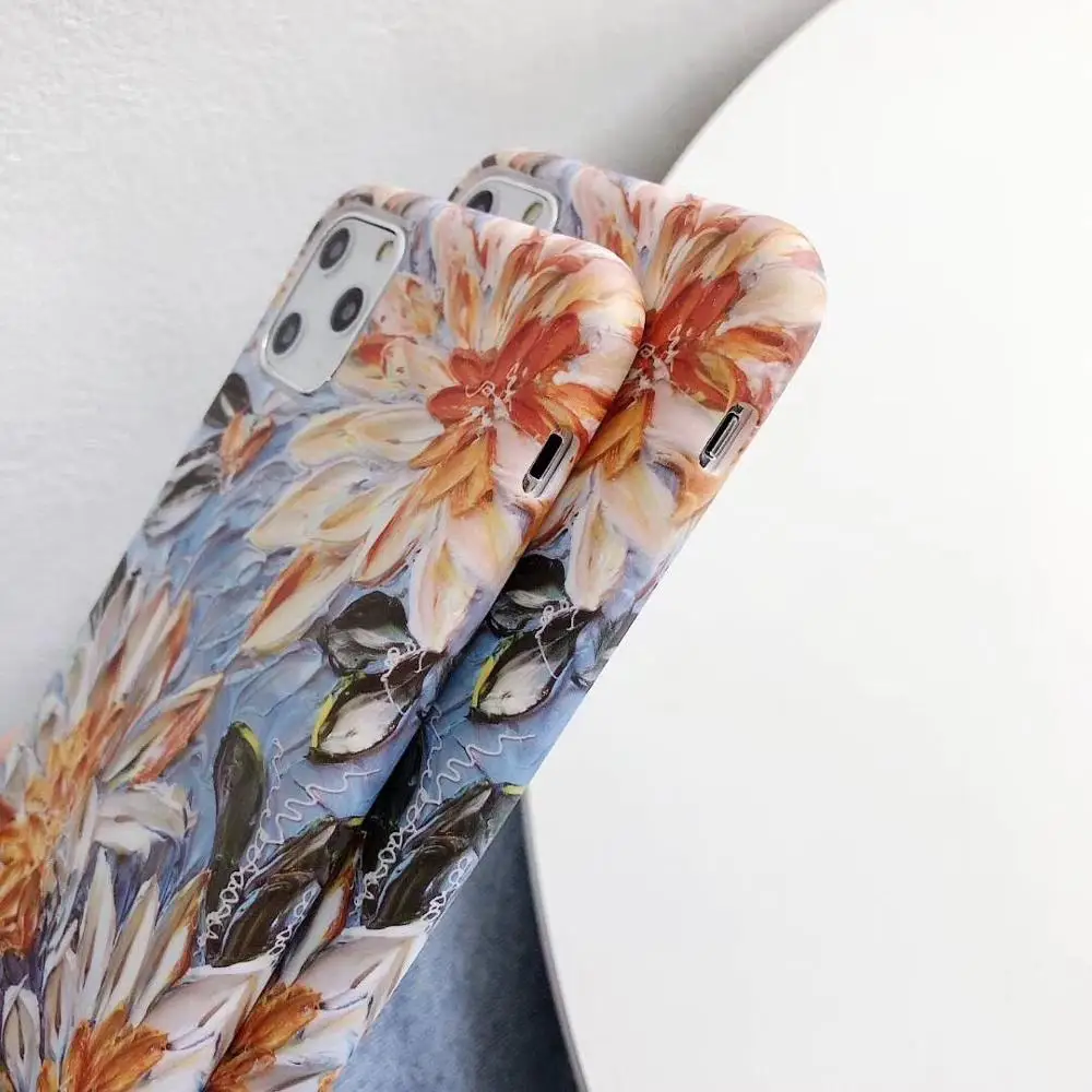 LACK Oil painting Daisy Flower Matte Soft silicone Cases For iphone 11 11Pro Max X XR XS XS Max 6 6S 7 8 7Plus Art Phone Cover