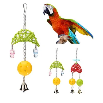 

Pet Hanging Swing Toy Bird Moon-shaped Rattan Woven And Bells Small Parakeet Cages Decorative Accessories in stock